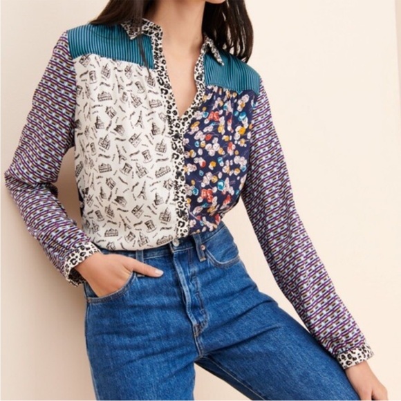 Anthropologie Tops - Anthropologie Maeve Mixed Pattern Button
Front Top Size XS
